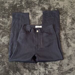 SPWMN Linen Pants High-Waisted Buttoned